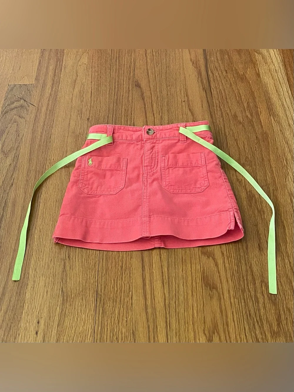 Ralph Lauren Corduroy Skirt- Short with Attached Lime Green Tie